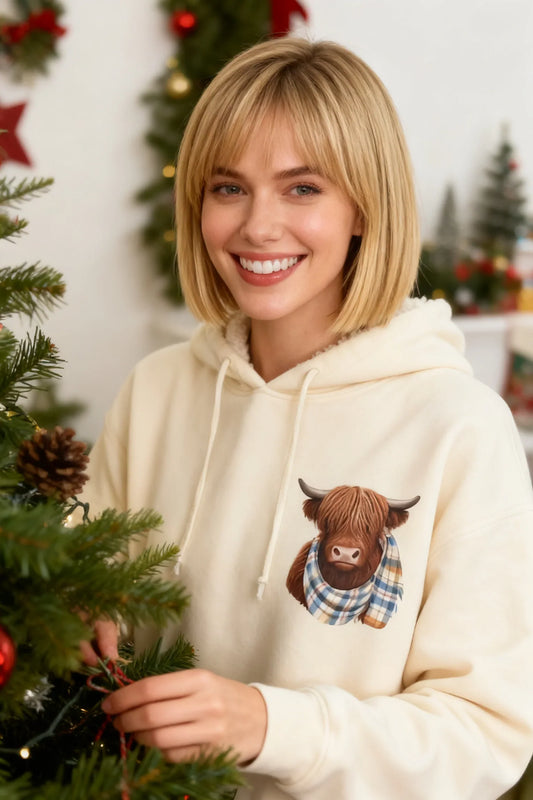 🎄🎅KERSTUITVERKOOP 50% KORTING!!🎁Leuke Highland Cow Cozy Fleece-gevoerde hoodie met capuchon🦬