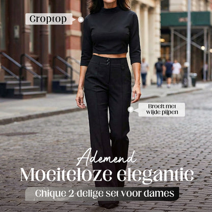🔥Nieuw binnen 50% KORTING🎁Dames Twee-delige Set: Elegante Crop Top & Wijde Broek
