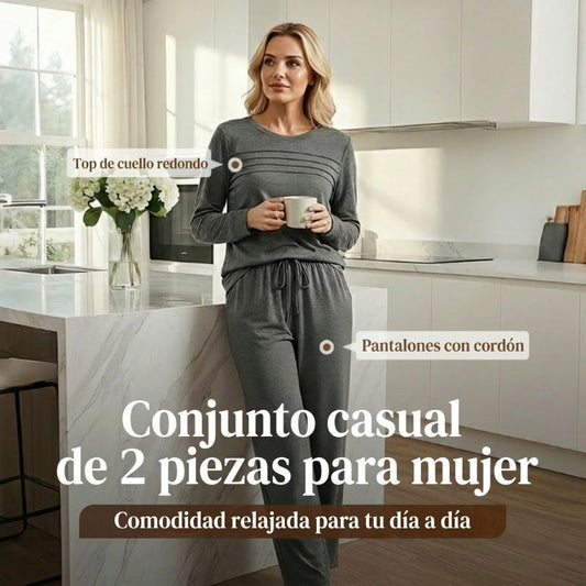 👚 Conjunto de top cuello redondo y pantalón con cordón para mujer | Cómodo, versátil y perfecto para el día a día | ¡Envío gratis a todo Chile!