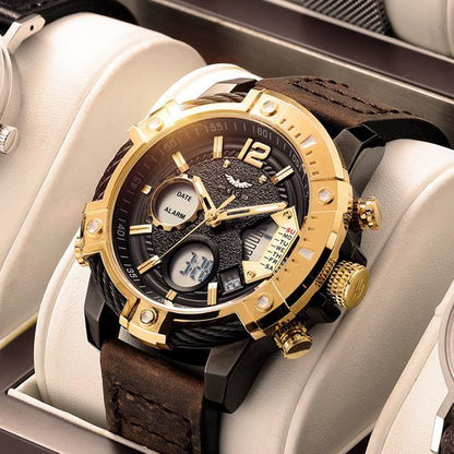 Multifunctioneel 3ATM waterdicht heren quartz sporthorloge met dubbel display