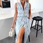 🔥 2025 NIEUWE VERKOOP -50% KORTING💥 Dames Denim Midi Jurk met Tailleband