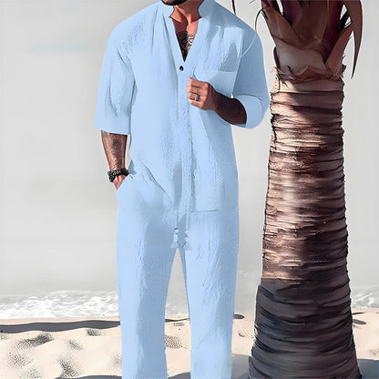 🌿Alta calidad 🌿Máxima comodidad💧Conjunto de dos piezas de algodón para hombre: Top y pantalón