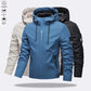🔥50% DE DESCUENTO🔥Chaqueta con capucha para hombre, color liso, impermeable, cortavientos, con cordón y cremallera