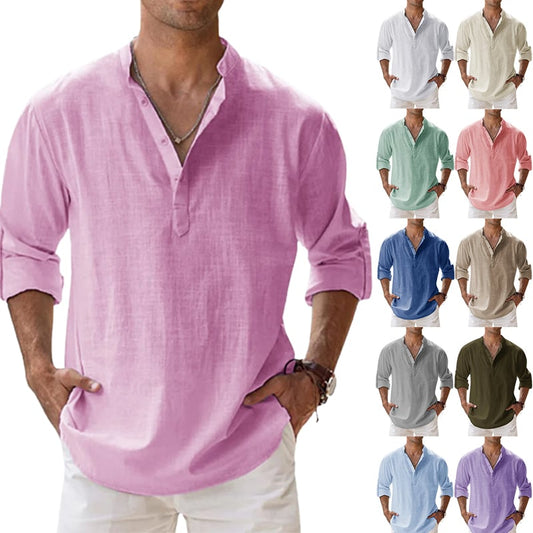 🔥Zomer Hot Sale🔥Heren katoenen linnen casual overhemd met lange mouwen