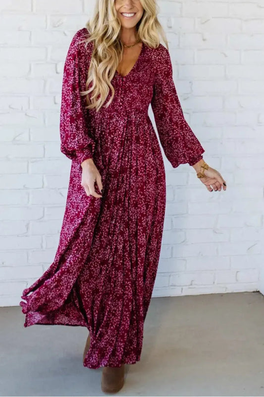🎅Tijdelijke aanbieding: 50% korting 💃Dames maxi-jurk van rayon met bloemenprint en plooien in de taille