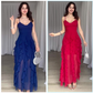 Elegante maxi-jurk met spaghettibandjes en ruches voor dames met lagen
