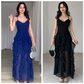 Elegante maxi-jurk met spaghettibandjes en ruches voor dames met lagen
