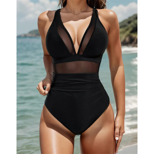 💃Vakantieaanbieding 49% KORTING💃Contrast Mesh Gerimpeld Eendelig Badpak Voor Dames