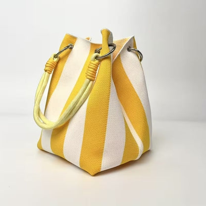 🏆👜 Oferta por Tiempo Limitado: 50% DESCUENTO 🌴 Bolso Cubo de Punto Boho a Rayas para Mujer – Bolso de Hombro Artesanal para Playa y Verano