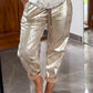 2-delige damesset: gouden Devil's Eye-top en broek verfraaid met pailletten