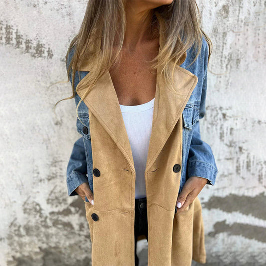 Middellange trenchcoat met denim-jeansnaden