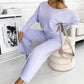 💖💦Damesset met effen kleur Drop Shoulder Pullover en losse broek