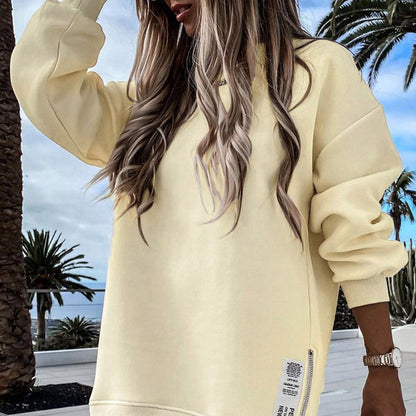 🌟 Lange Mouw Pullover met Rits Slit – Casual Sweatshirt Jurk voor Dames 👗✨