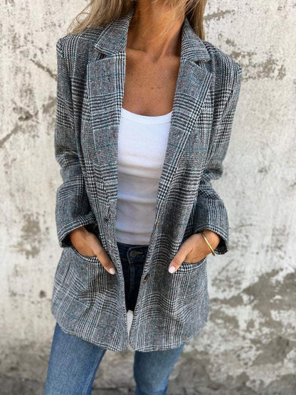 🍂Traje pequeño de cuadros de cuadros con cuello de solapa de otoño para ✈️mujer COMPRA 2 ENVÍOS✈️ GRATIS