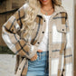 Casual Sherpa Plaid-jas met lange mouwen en knoopsluiting voor dames