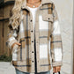 Casual Sherpa Plaid-jas met lange mouwen en knoopsluiting voor dames
