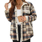 Casual Sherpa Plaid-jas met lange mouwen en knoopsluiting voor dames