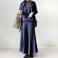 Dames ronde hals top en geplooide rok 2-delige set