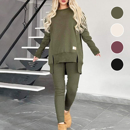 ✨Beperkte tijd aanbieding💖Hoge-lage zoom trui met split & nauwsluitende broek