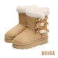Klassieke platform snowboots voor dames met pluchen strik