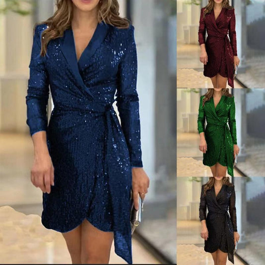 Mode sexy lovertjes effen kleur taille jurk voor dames