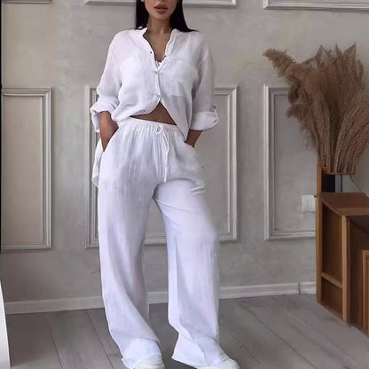 ✨️2025 Hot Sale 49% UIT🥰Casual tweedelige set van een effen katoenen en linnen broek