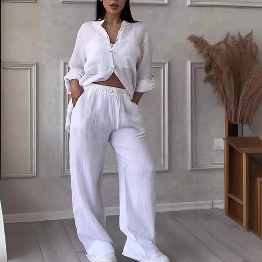 ✨️2025 Hot Sale 49% UIT🥰Casual tweedelige set van een effen katoenen en linnen broek
