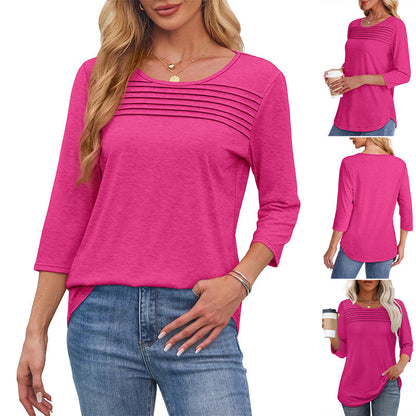 💕Laatste dag 50% KORTING👚Dames-Pleated Detail 3/4-Armel-Casual-Shirt