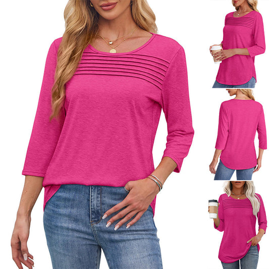 💕Laatste dag 50% KORTING👚Dames-Pleated Detail 3/4-Armel-Casual-Shirt