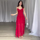 Elegante maxi-jurk met spaghettibandjes en ruches voor dames met lagen