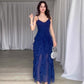 Elegante maxi-jurk met spaghettibandjes en ruches voor dames met lagen