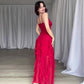 Elegante maxi-jurk met spaghettibandjes en ruches voor dames met lagen