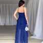 Elegante maxi-jurk met spaghettibandjes en ruches voor dames met lagen