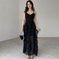 Elegante maxi-jurk met spaghettibandjes en ruches voor dames met lagen