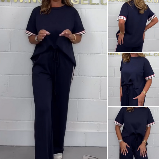 ✨2025 UITVERKOOP 50% KORTING✨T-shirt met korte mouwen en zijstrepen en joggingbroek met wijde pijpen