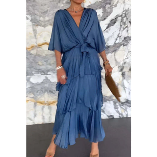 💃Elegante jurk met V-hals en wikkelriem