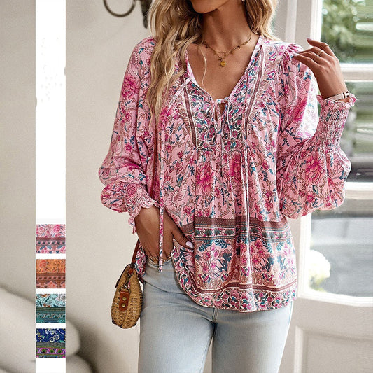 💖Laatste dag uitverkoop--50% korting💖Vrouwelijke modieuze bedrukte V-hals lange mouw shirt