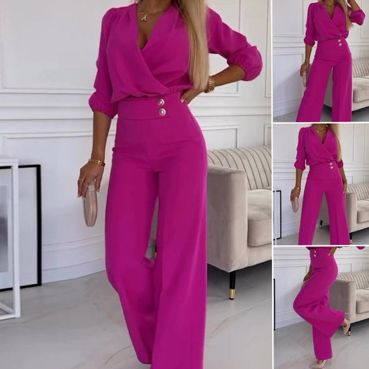 💕Beperkte tijd 50% korting💕V-hals effen kleur casual woon-werkverkeersset voor dames