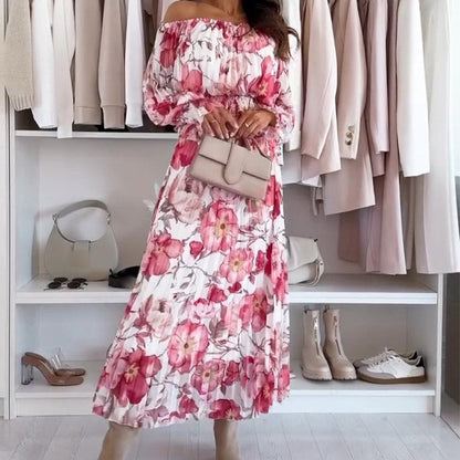 🌷2026 Nieuwe lancering - 50% korting❤️‍🔥Set met bloemenpatroon: off-shoulder blouse & maxirok