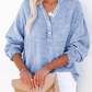 2025 Nieuw Casual blouse met lange mouwen en gaasknoopsluiting voor dames