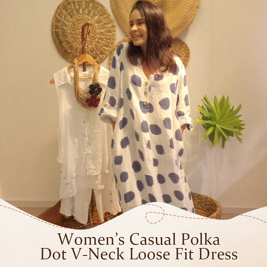 ⏰ Beperkte tijd aanbieding – 49% korting! 🎉Dames Casual Losse Jurk met Polkadot en V-Hals
