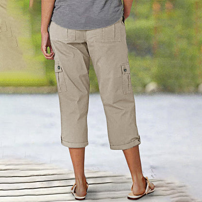 💥2025 Nieuwe Hot Sale--49% korting💥Effen Gekleurde Casual Cargo Capri Broek met Meerdere Zakken