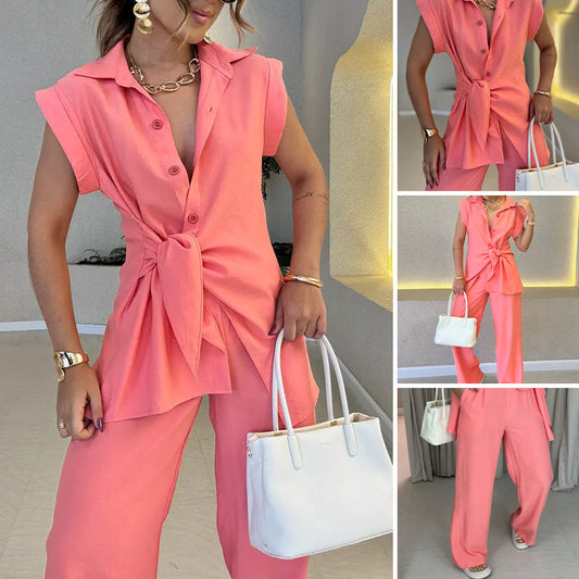 ✨ Laatste dag aanbieding - 49% korting✨ Elegante top met taille & casual broekenset