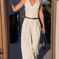 🩷Dames halternek jumpsuit met diepe V-hals en wijde pijpen🌸