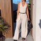 🩷Dames halternek jumpsuit met diepe V-hals en wijde pijpen🌸