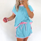 Modieuze tweedelige set van top met korte mouwen en korte broek met colour block design voor vrouwen