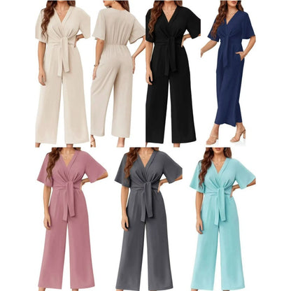 🔥Tijdelijke aanbieding - 49% korting🔥Jumpsuit met elegante V-hals en brede tailleband voor dames