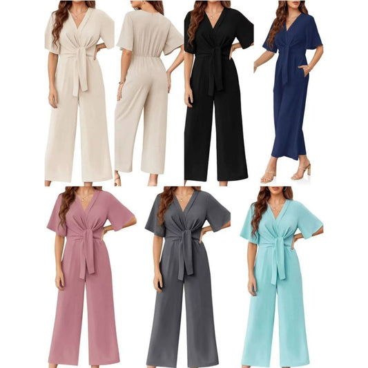 🔥Tijdelijke aanbieding - 49% korting🔥Jumpsuit met elegante V-hals en brede tailleband voor dames