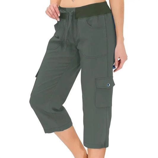 🔥2025 Hot Sale🔥Effen damesbroek met hoge taille en koord, 3/4 lang