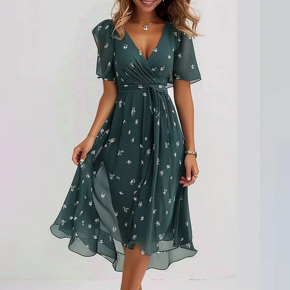 🔥 50% KORTING ✨ Speciale blauwe midi-jurk met korte mouwen